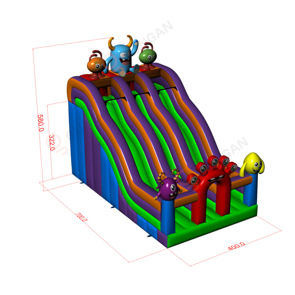 Podwójna zjeżdżalnia dmuchana z potworkami  - 4