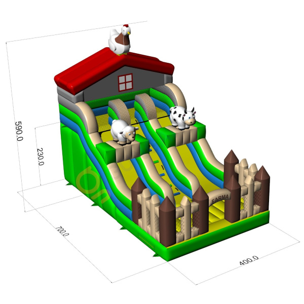 Podwójna dmuchana zjeżdżalnia z motywem farmerskim  - 4