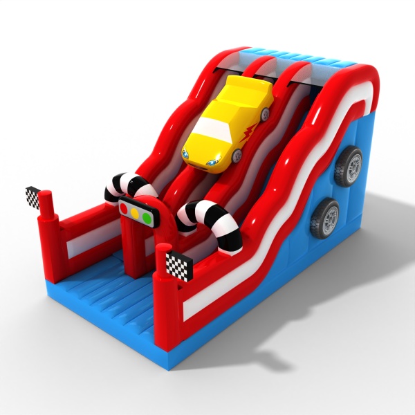 Dvojitá otevřená skluzavka s motivem automobilů