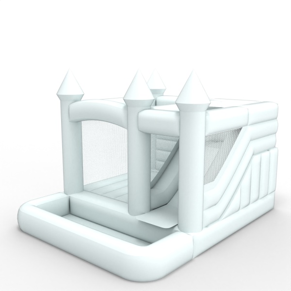 Nafukovací skákací hrad se skluzavkou a bazénkem v bílém provedení